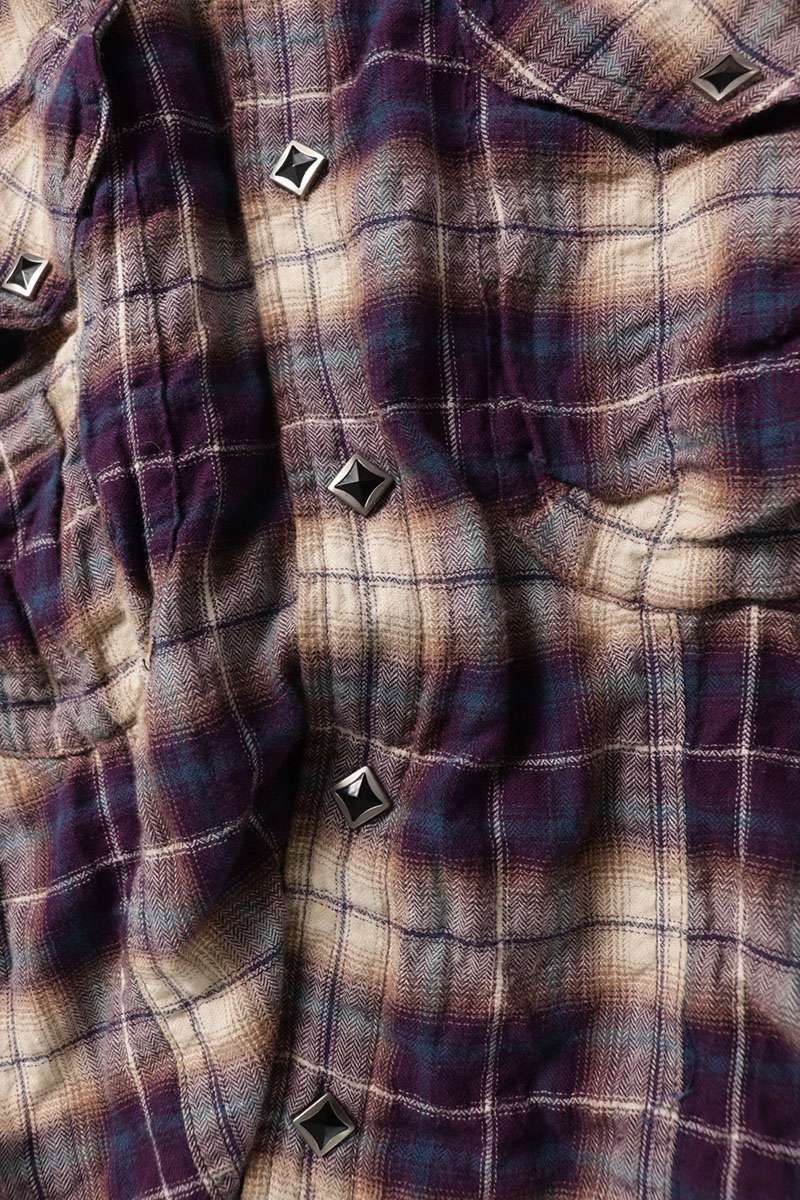 L.G.B. Cut-Off Hooded Check Long Sleeve Shirt Purple Size S