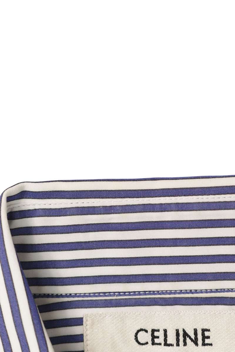CELINE Cotton Stripe Long Sleeve Shirt Blue/White Size XXL
