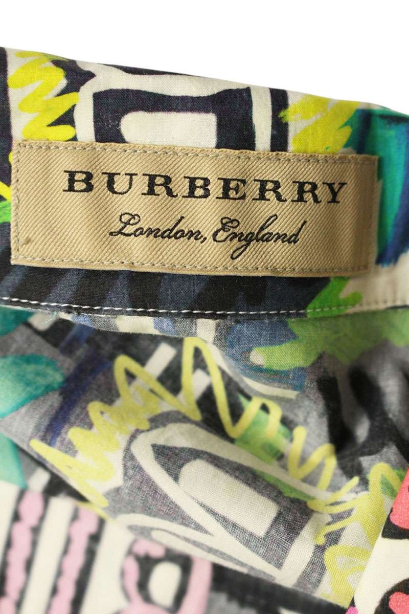 Burberry Cotton All Over Print Long Sleeve Shirt Multi Size XS