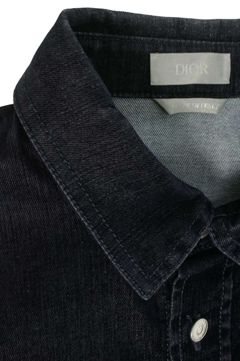 DIOR 22AW Logo Embroidered Velvet Denim Long Sleeve Shirt Size XXL