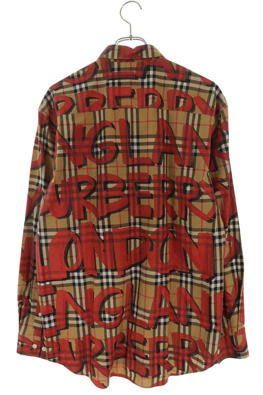 Burberry Cotton All-Over Logo Design Shirt Beige/Red Size L