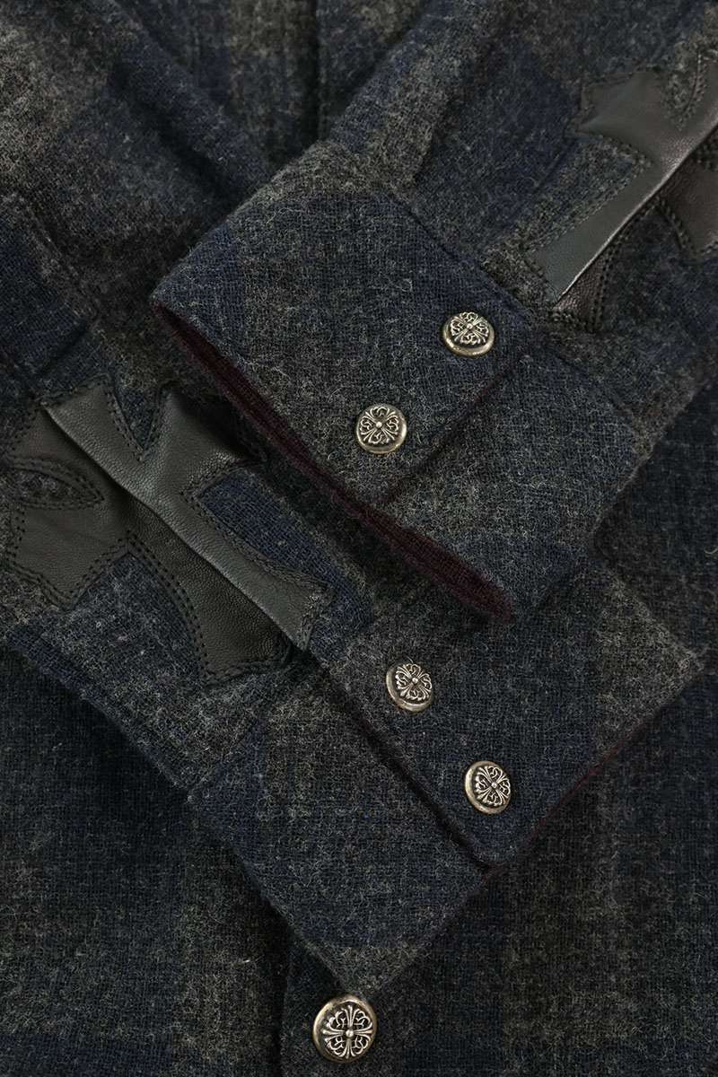 Chrome Hearts Cross Patch Wool Check Long Sleeve Shirt Size M
