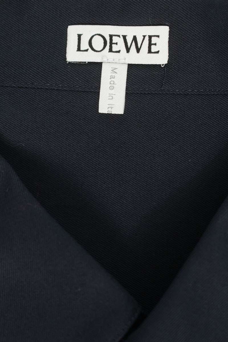LOEWE 26SS Cotton Anagram Embroidered Long Sleeve Shirt Navy Size XS