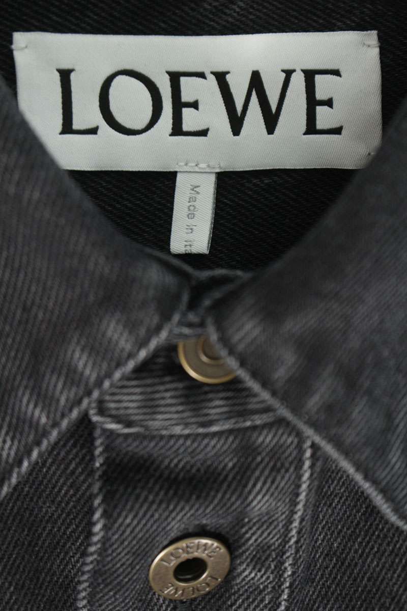LOEWE 26SS Anagram Embroidered Denim Long Sleeve Shirt Black Size L