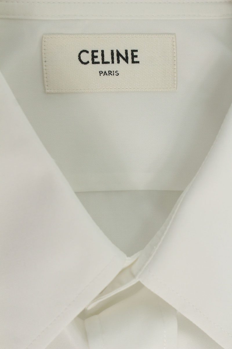 CELINE Cotton Triomphe Long Sleeve Shirt White Size XXS