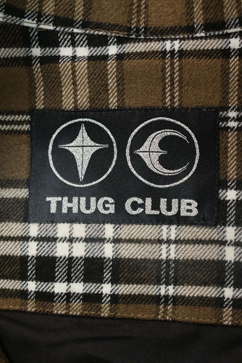 THUG CLUB Sword Flannel Check Long Sleeve Shirt Brown Multi Size L