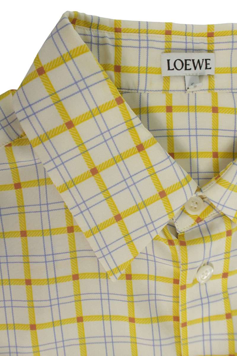 LOEWE Anagram Print Check Silk Cotton Long Sleeve Shirt Size 38