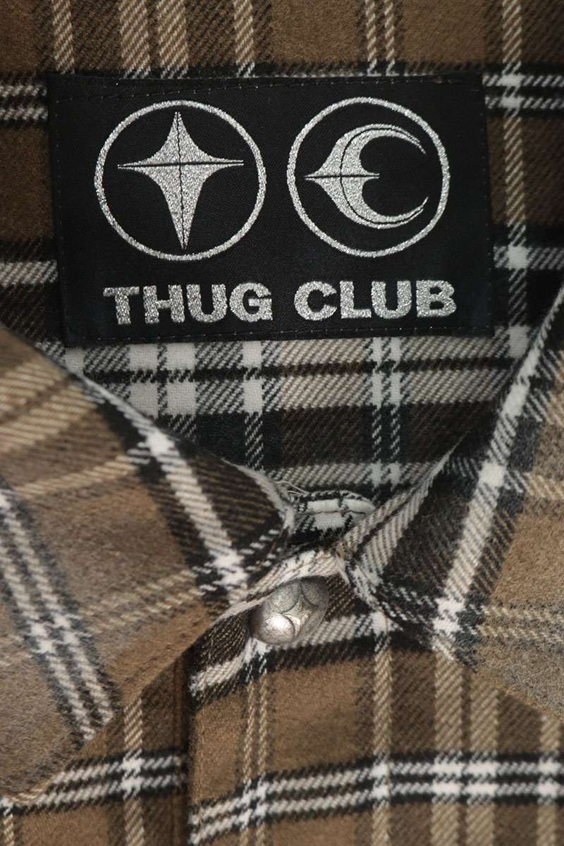 THUG CLUB Sword Embroidered Flannel Check Long Sleeve Shirt Size L