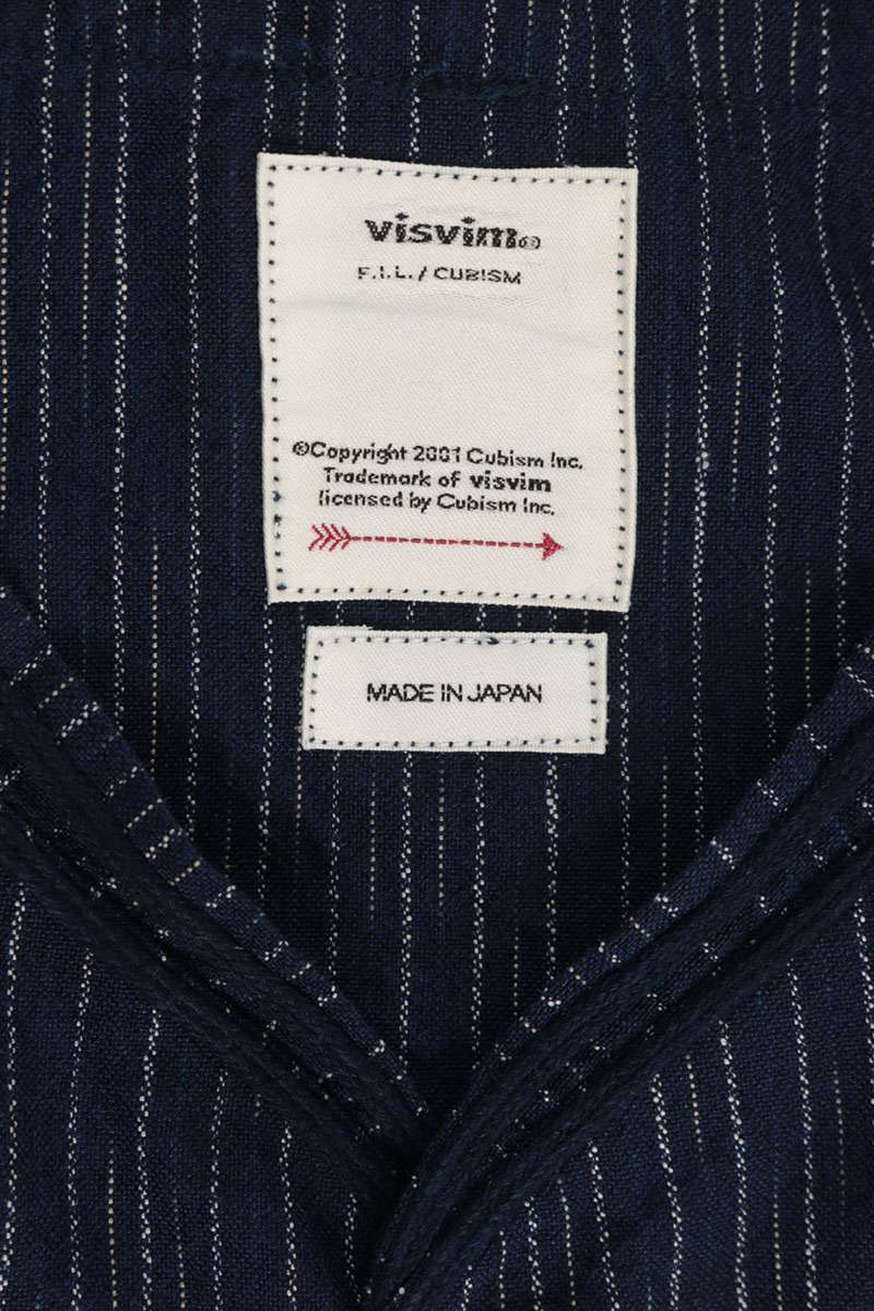 VISVIM Striped Wool Linen Baseball Shirt Navy Size M