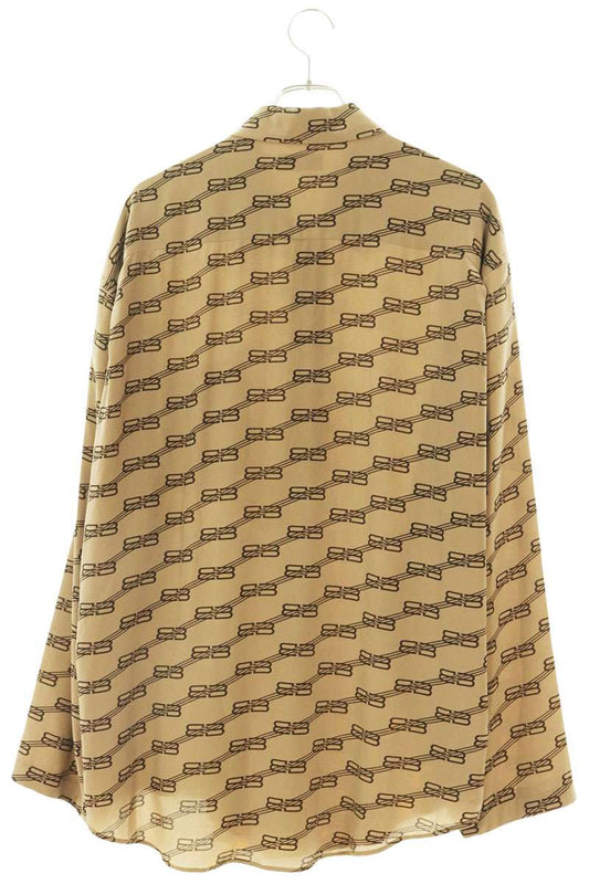 BALENCIAGA BB Monogram Silk Long Sleeve Shirt Beige Size XXL