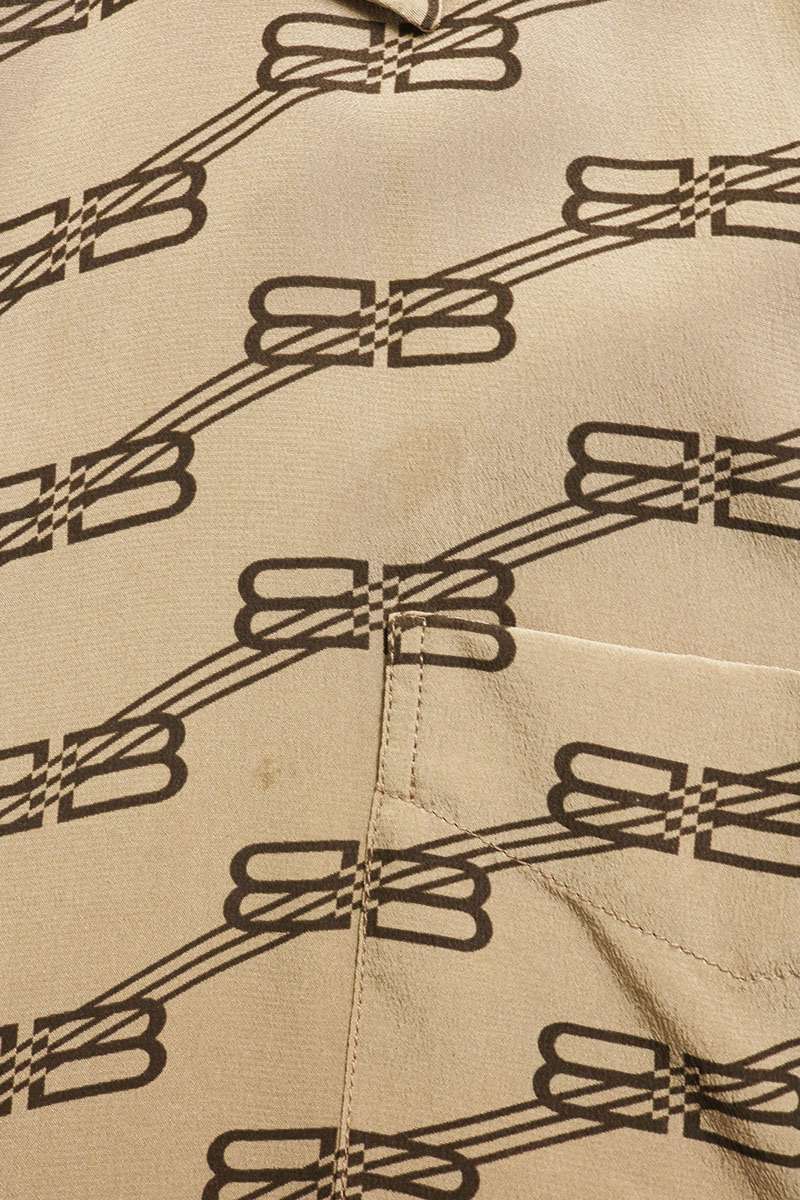 BALENCIAGA BB Monogram Silk Long Sleeve Shirt Beige Size XXL