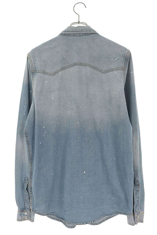 AMIRI Light Blue Paint Distressed Cotton Shirt Size M