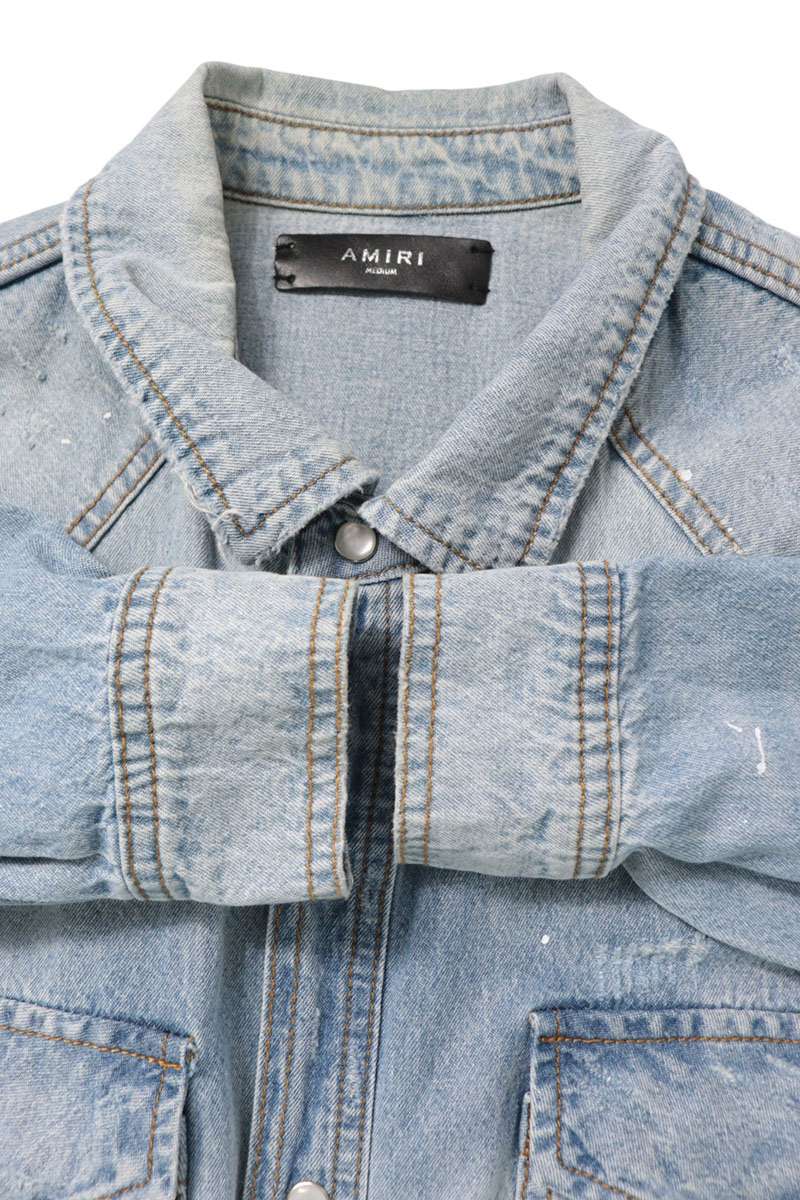 AMIRI Light Blue Paint Distressed Cotton Shirt Size M