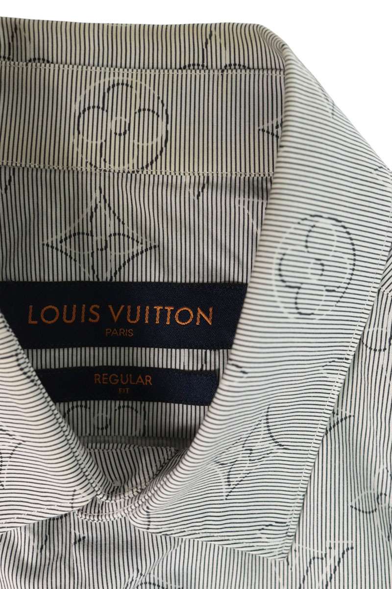 LOUISVUITTON Gray Monogram Stripe Long Sleeve Shirt Size S