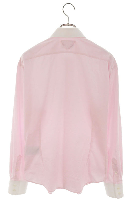 PRADA Triangle Logo Patch Oxford Shirt Pink/White Size M