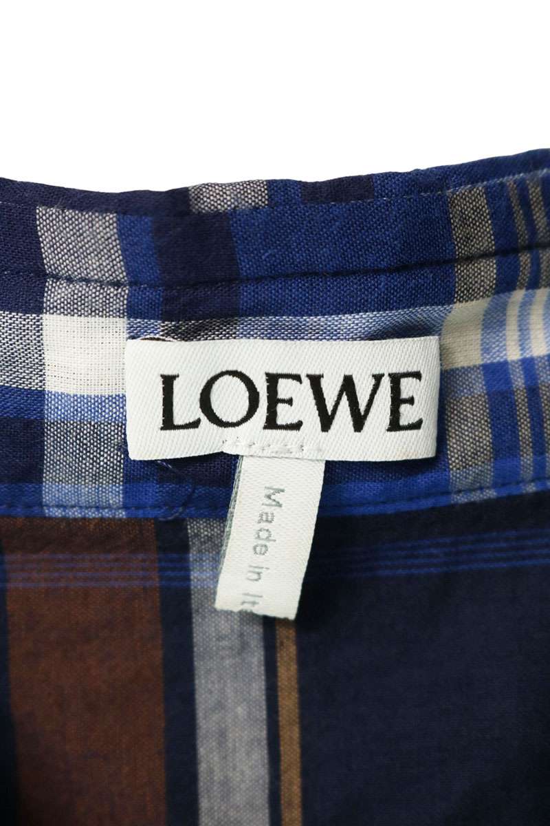 LOEWE 22SS Pocket Logo Patchwork Shirt Blue/Brown Size 41