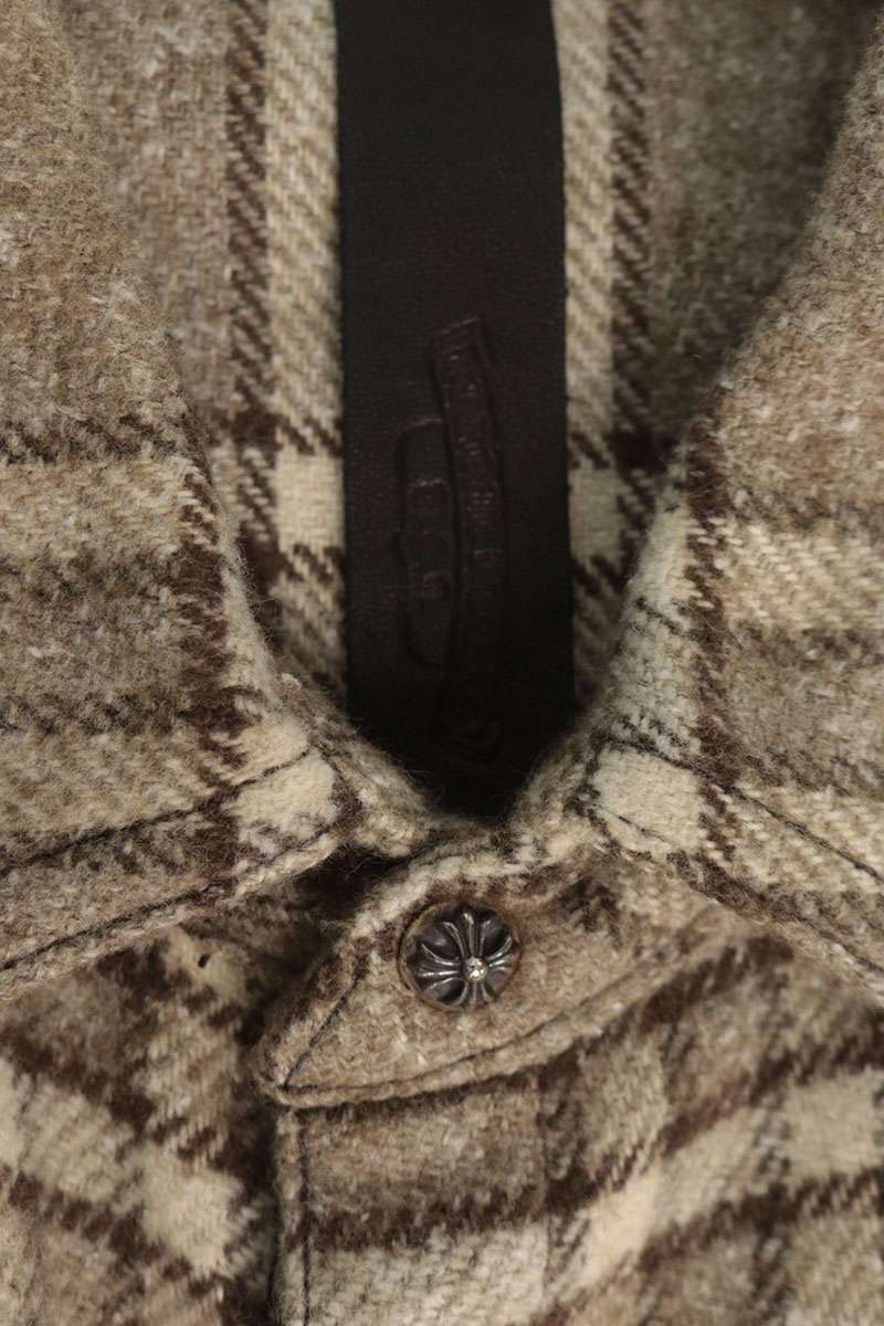 Chrome Hearts Khaki Cross Ball Button Check Shirt Size L