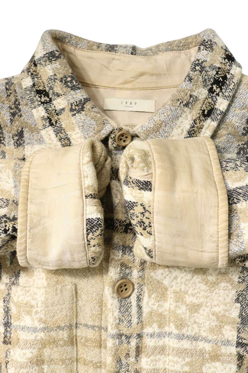 STUDIO Beige Check Jacquard Oversized Shirt Size 48
