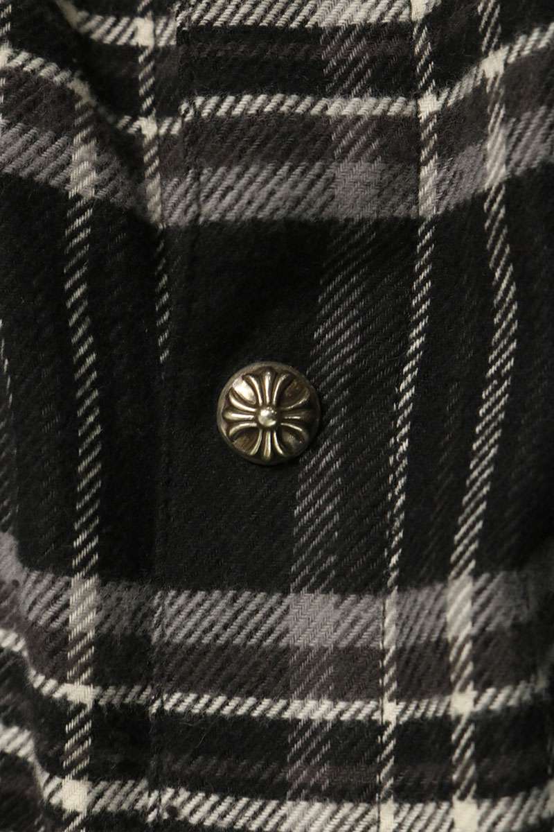 Chrome Hearts WORK DOG Cross Ball Check Sleeve Shirt Size L