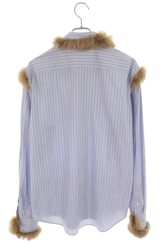 LOEWE Real Fur Detail Long Sleeve Shirt Blue Brown Size 39