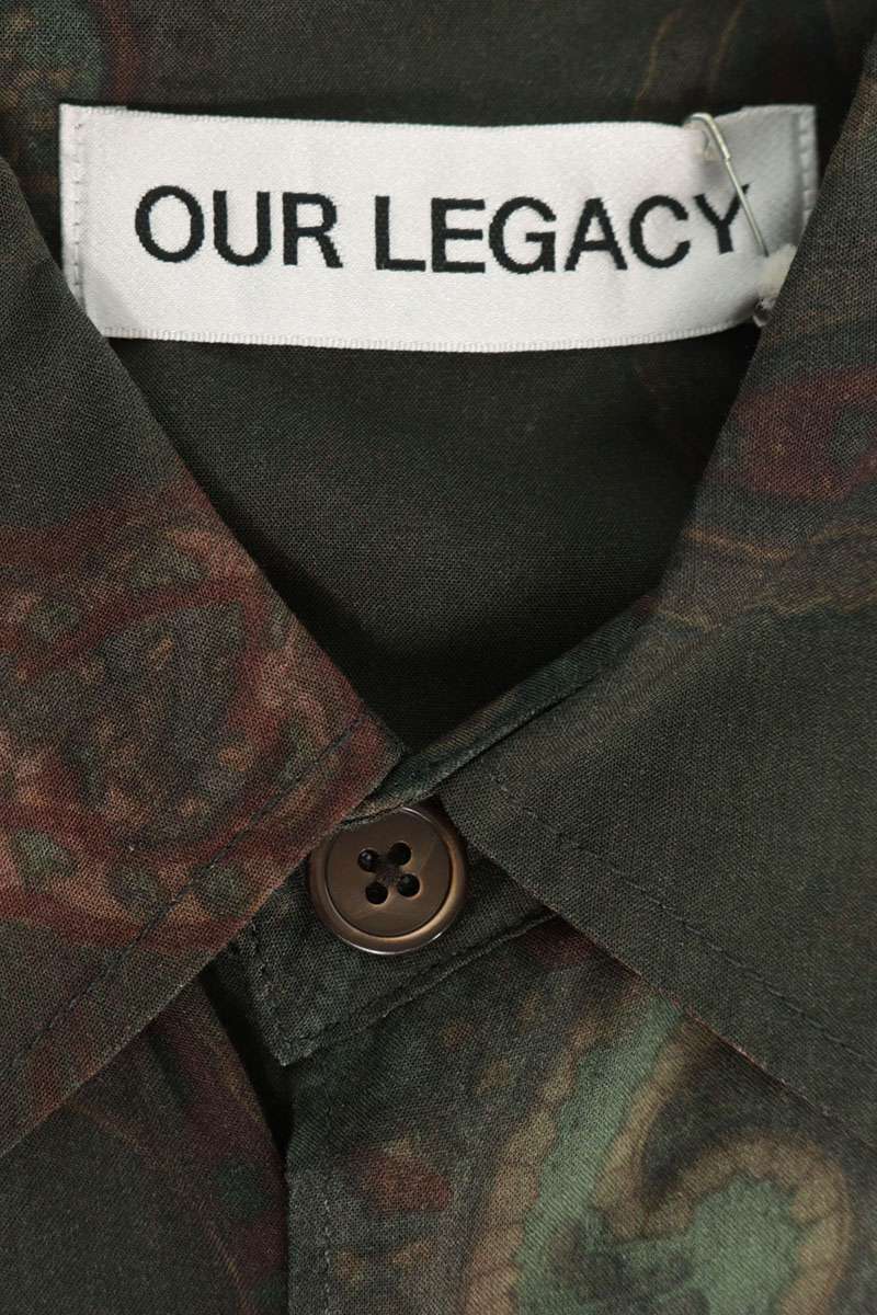 OUR LEGACY 26SS Rayon Paisley Long Khaki Green Shirt Size 48