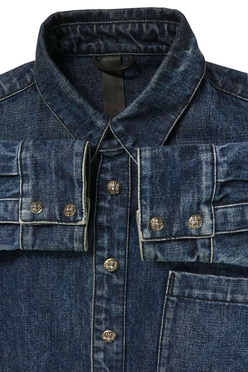 Chrome Hearts LOOSEENDS Cross Patch Denim Shirt Blue Size M