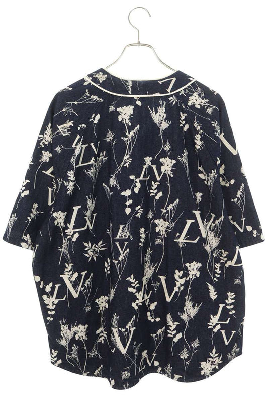LOUISVUITTON LV Leaf Denim Baseball Shirt Blue Size XXL