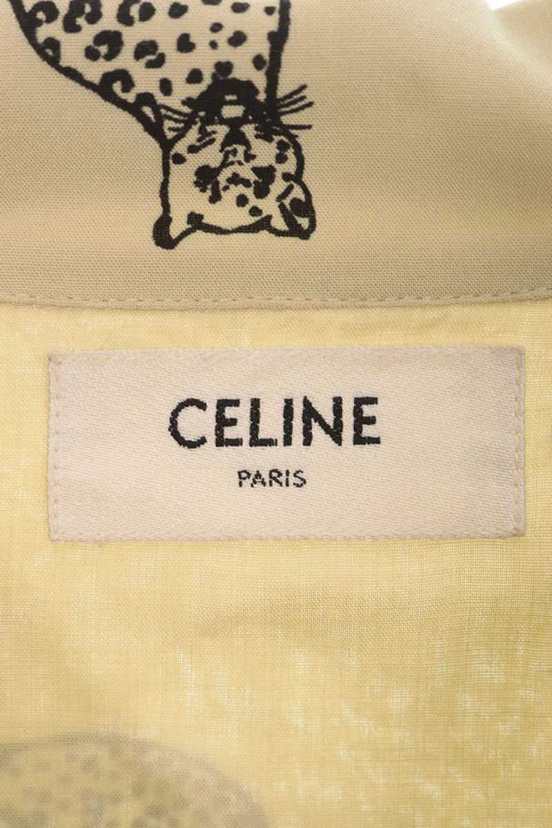 CELINE Hawaiian Loose Rayon Long Sleeve Shirt Yellow Size 41