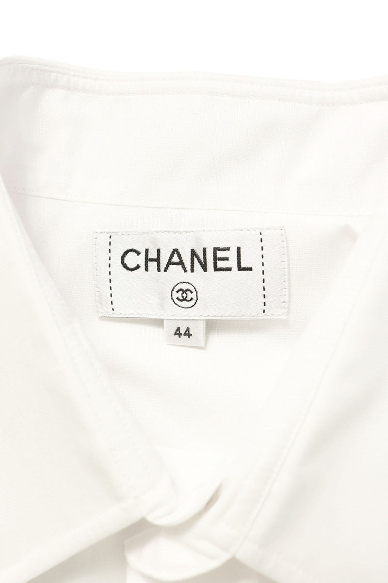 CHANEL 26AW Logo Embroidered Chain Cotton Shirt Size 44