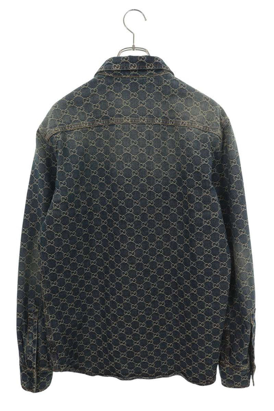GUCCI GG Jacquard Cotton Denim Shirt Size 50