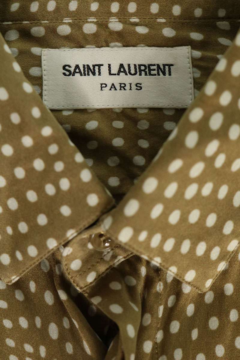 SAINT LAURENT PARIS Polka Dot Silk Shirt Gold Size 39