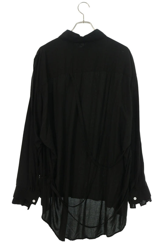 sulvam Rayon Corded Oversized Long Sleeve Shirt Black Size L