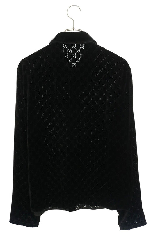 GUCCI GG Stretch Velvet Devore Shirt Black Size 50