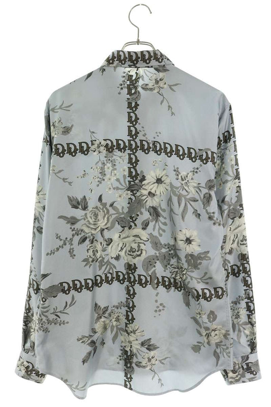DIOR 21SS Floral Silk Long Sleeve Shirt Light Blue Size 40