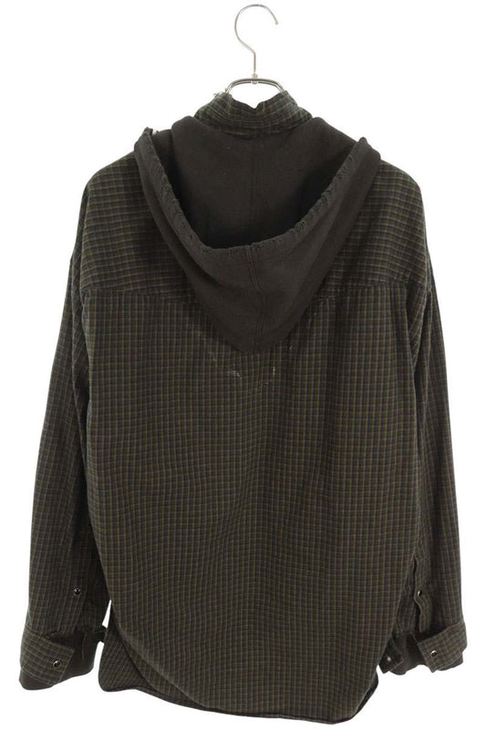 MIHARAYASUHIRO Hooded Check Long Sleeve Shirt Green Size 46
