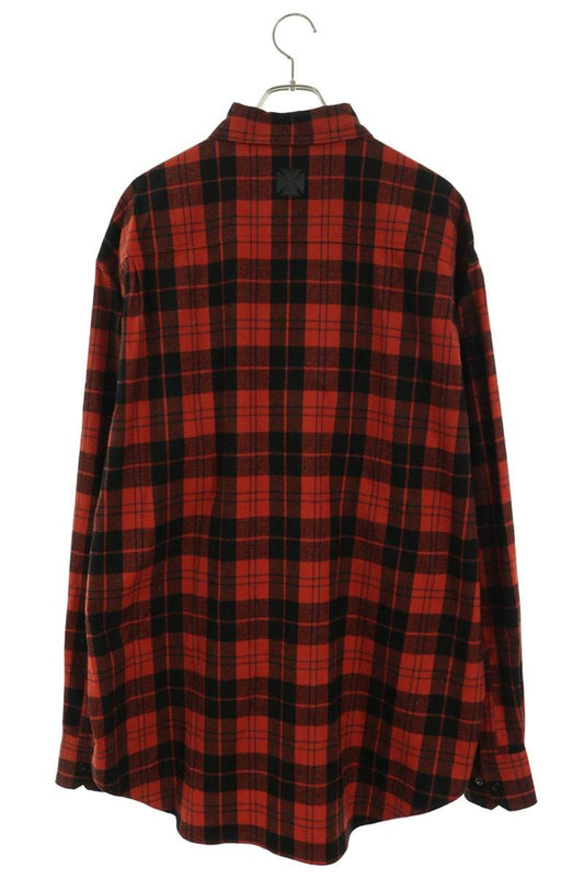 VETEMENTS 26SS Leather Cross Patch Flannel Shirt Red Size S