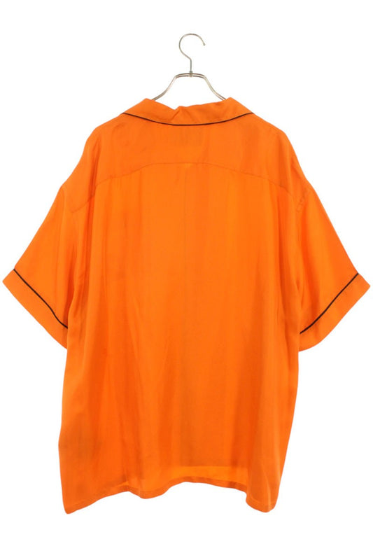 PRADA Logo Print Silk Short Sleeve Shirt Orange Size M
