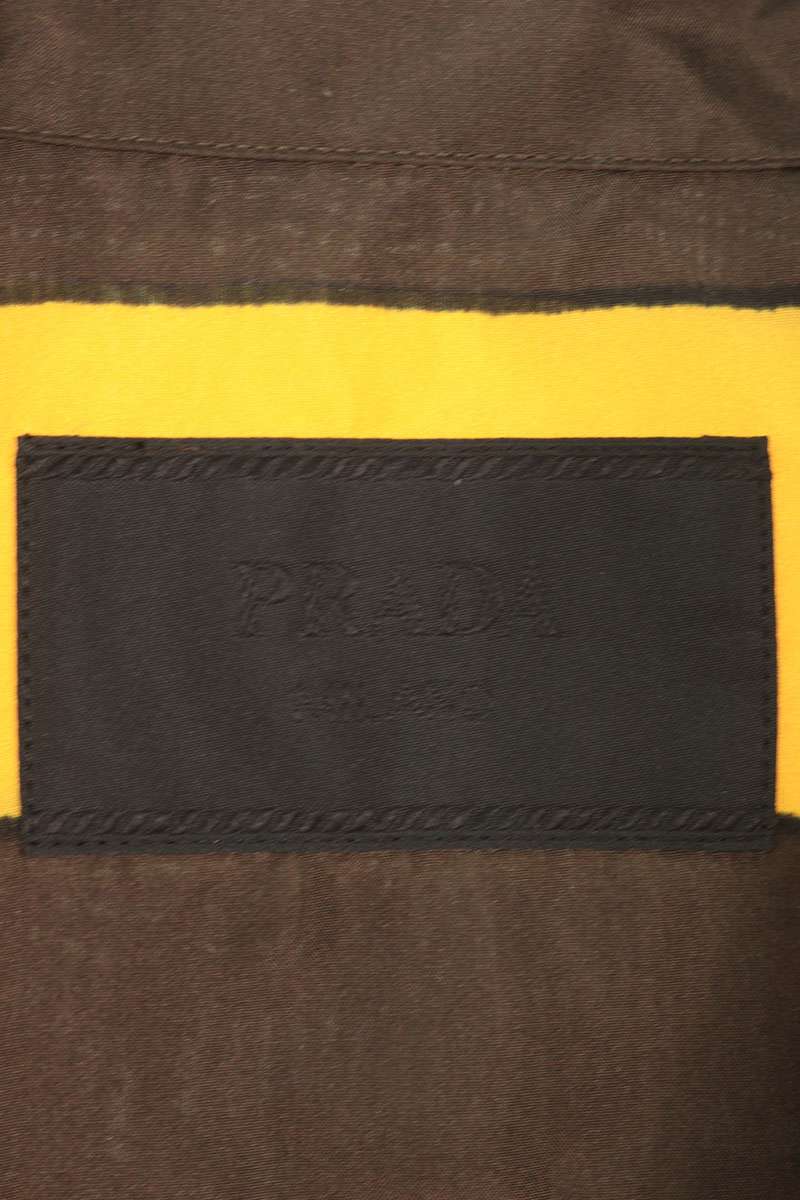 PRADA Border Silk Short Sleeve Shirt Yellow Brown Size XS