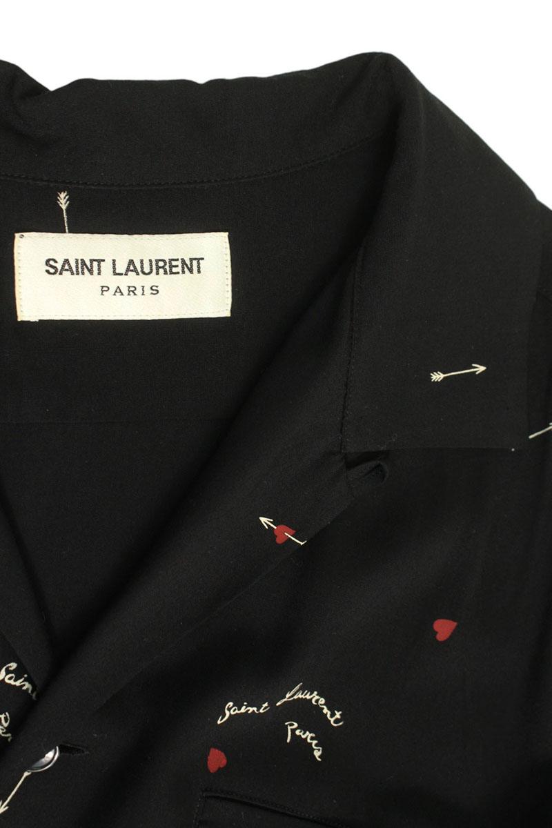 Saint Laurent Paris 21SS Print Short Sleeve Shirt Black Size 36