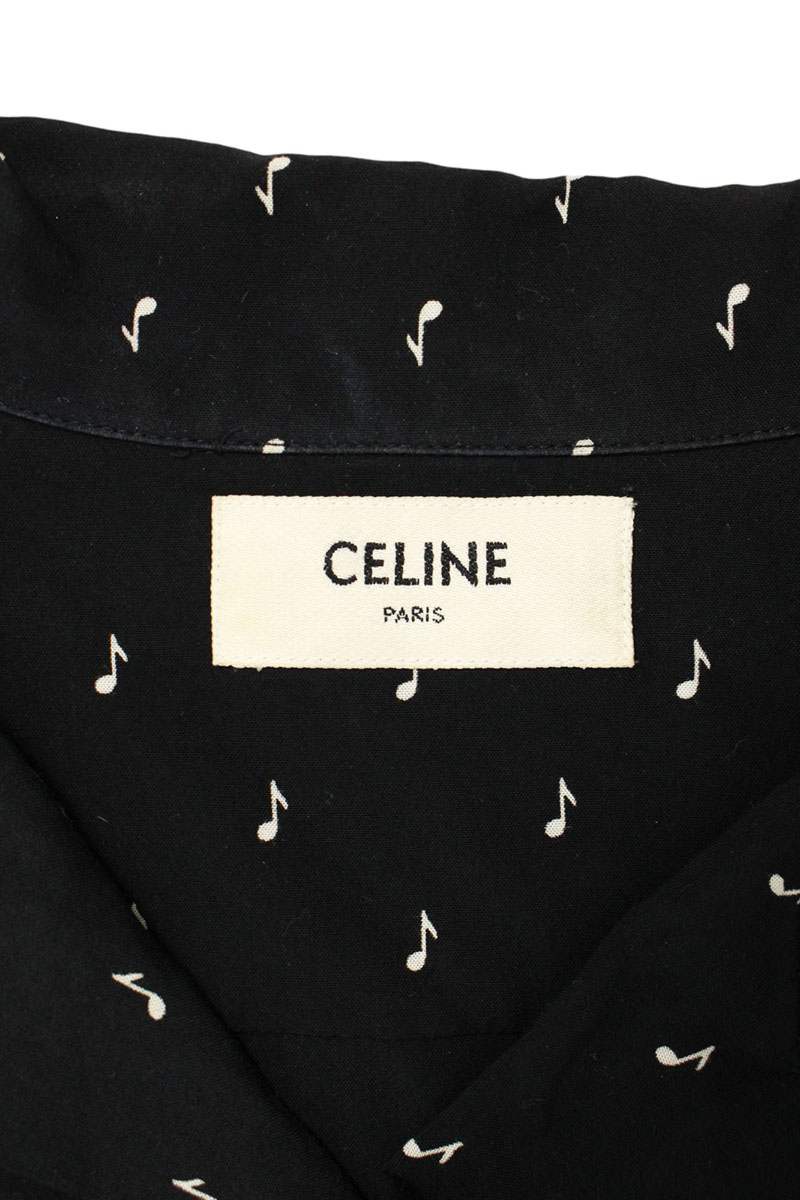 CELINE Music Note Viscose Short Sleeve Shirt Black Size XXL