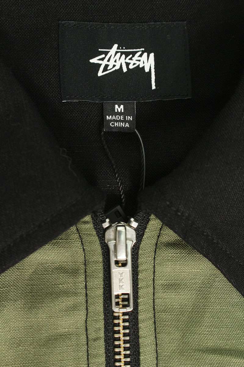 STUSSY Linen Blend Zip-Up Short Sleeve Shirt Size M