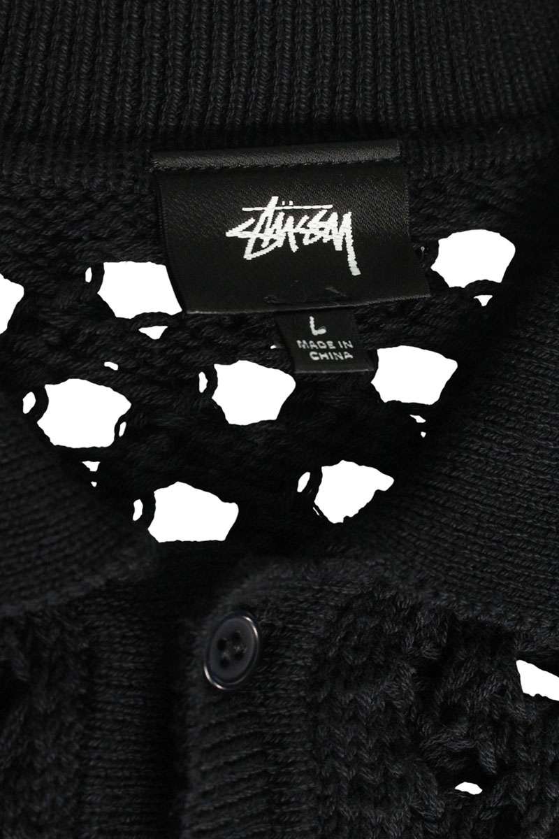 STUSSY Cotton Mesh Polo S/S Shirt Black Size L