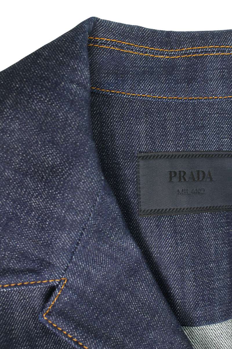 PRADA Triangle Logo Denim Short-Sleeve Shirt Size L