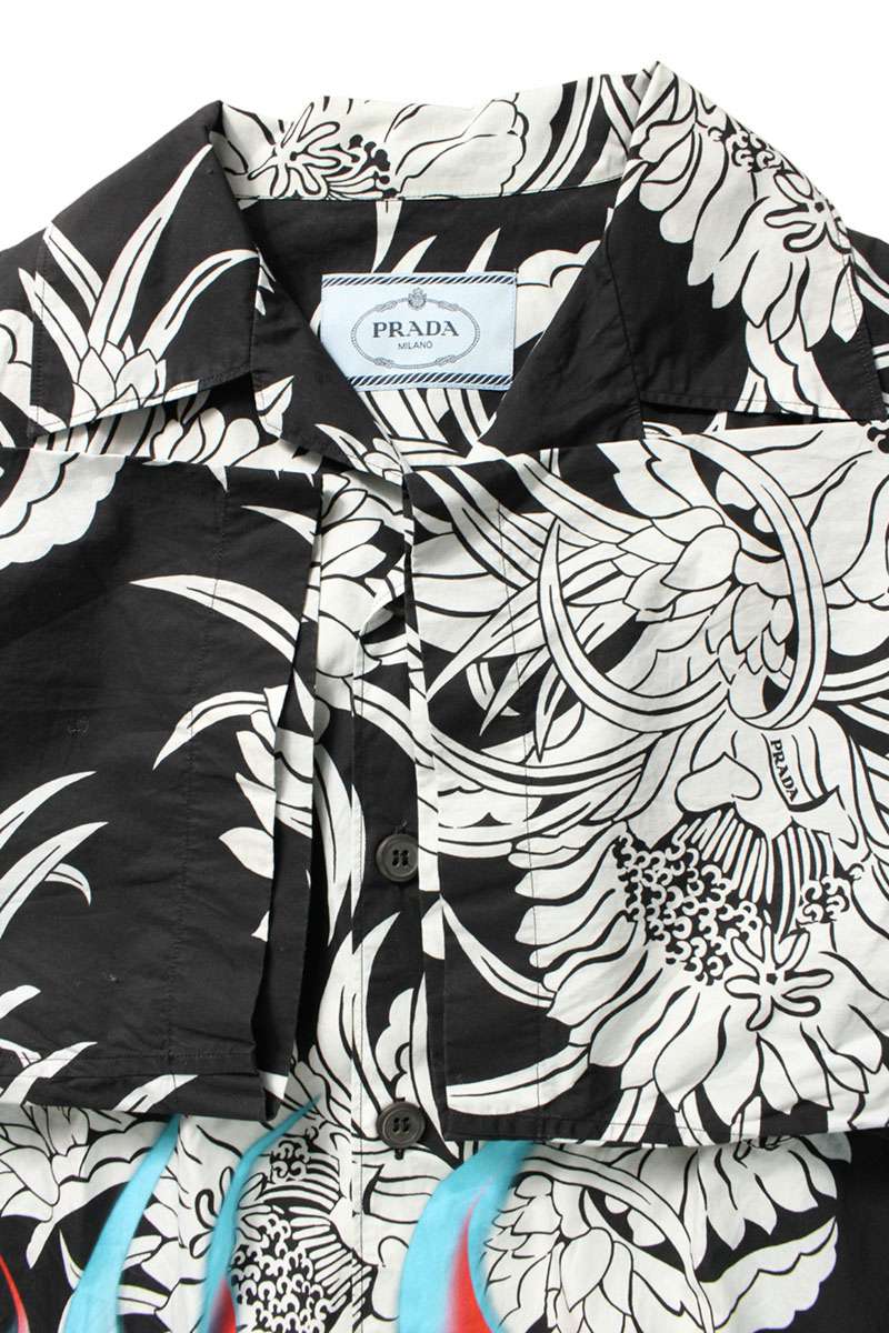 PRADA 18AW Fire Pattern Floral S/S Shirt Multi Size M