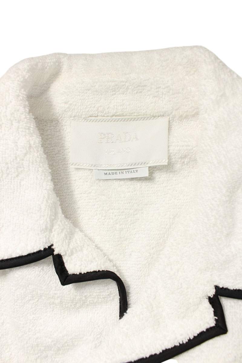 PRADA Logo Plate Cotton Terry Bowling S/S Shirt White Size M
