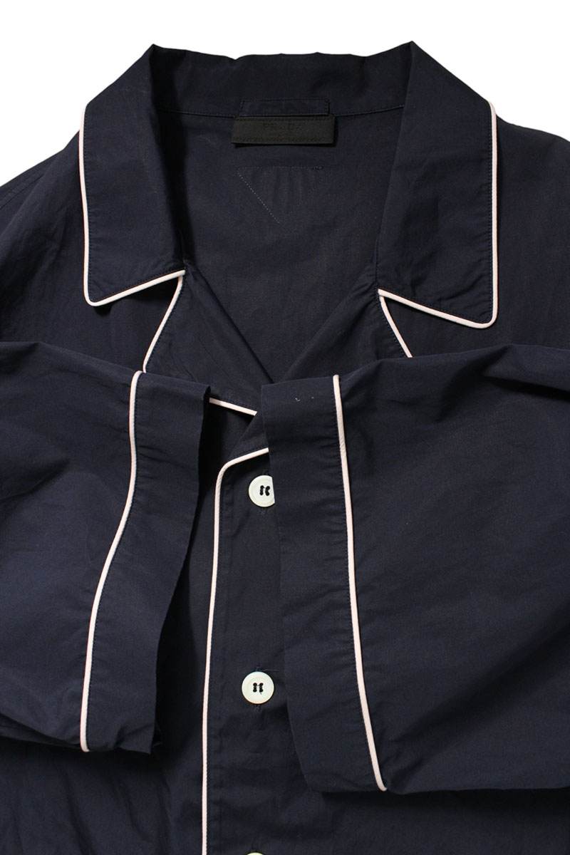 PRADA Open Collar Cotton S/S Shirt Navy Size L