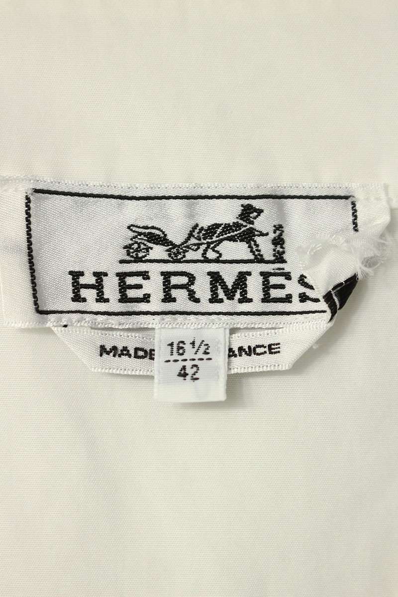 Hermes Collarless Cotton Short Sleeve Shirt White Size 42