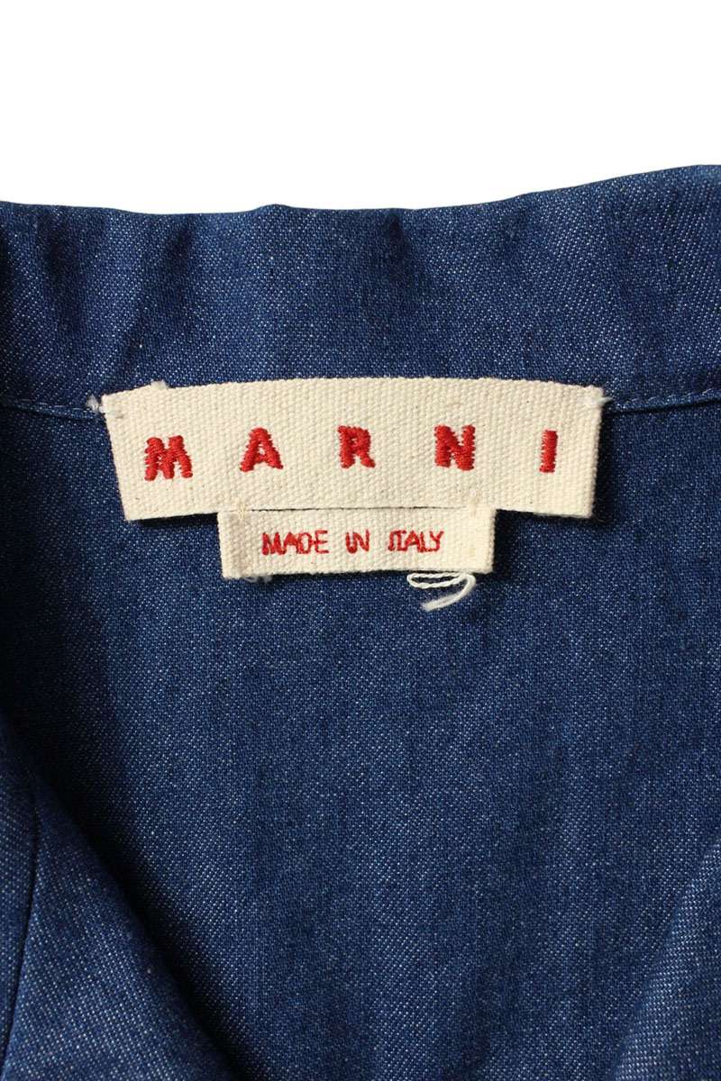 MARNI Embroidered Denim Short Sleeve Shirt Blue Size L