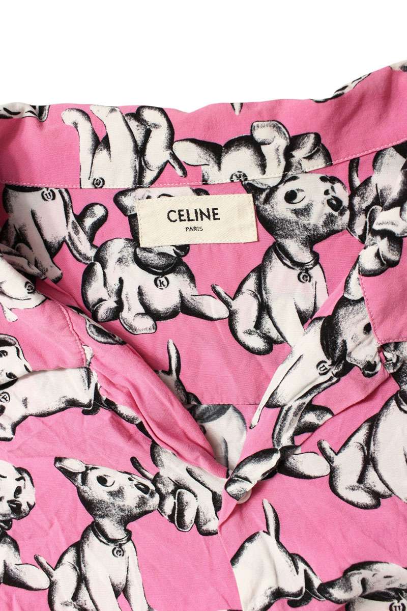 CELINE Artist Print Open Collar Shirt Pink Size S
