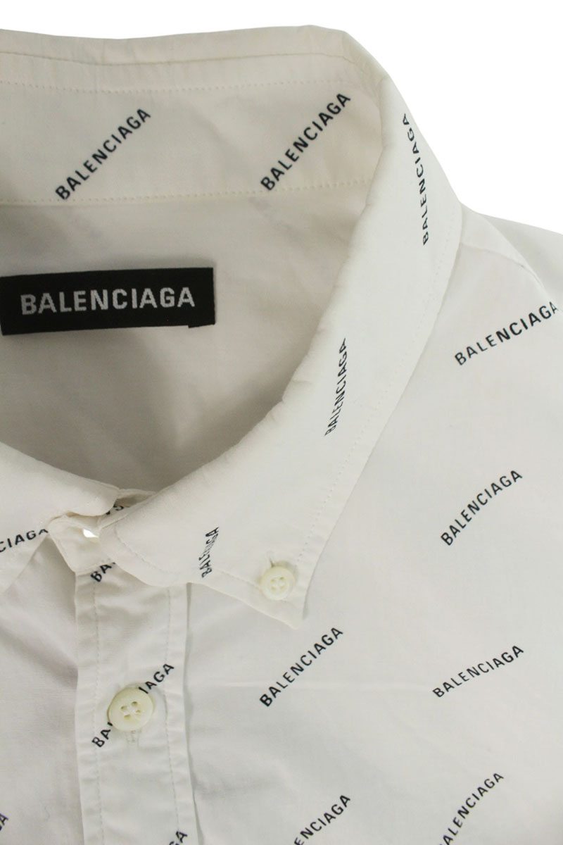 BALENCIAGA All-Over Logo Button Down SS Shirt Size XXL